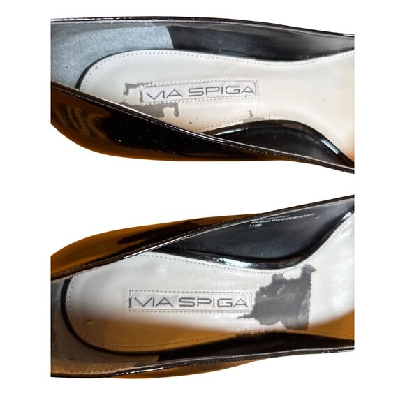 Via Spiga Black Patent Leather‎ Pumps Size 7.5 Heels Career Classic Board Room - Picture 7 of 10